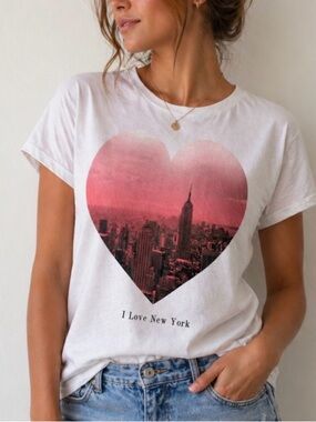 Wild Fox pale pink I Love New York graphic T-shirt SZ M